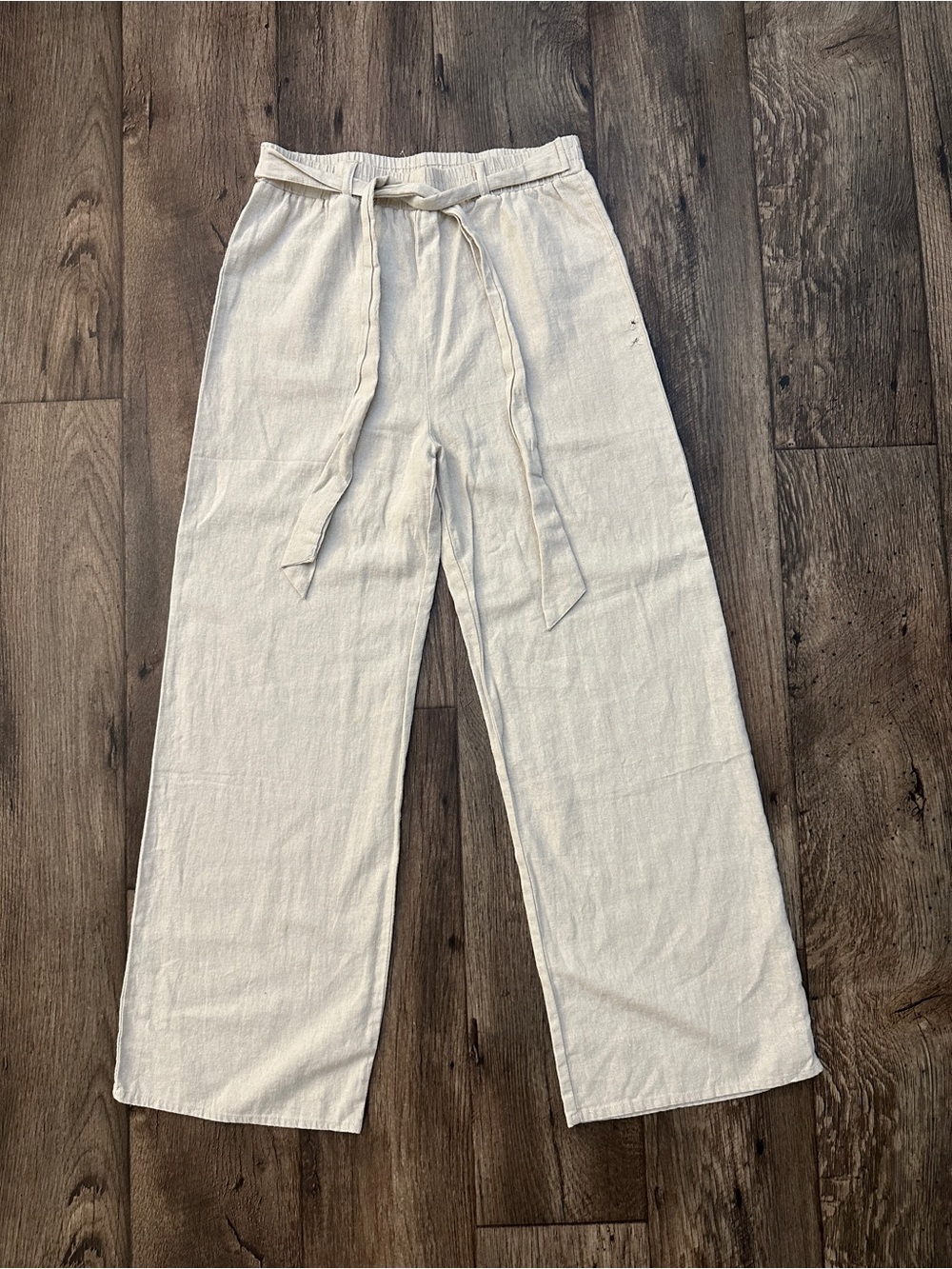 Ambiance Apparel Womens Size S Linen Blend Wide Leg Pants Beige - Needs Repair